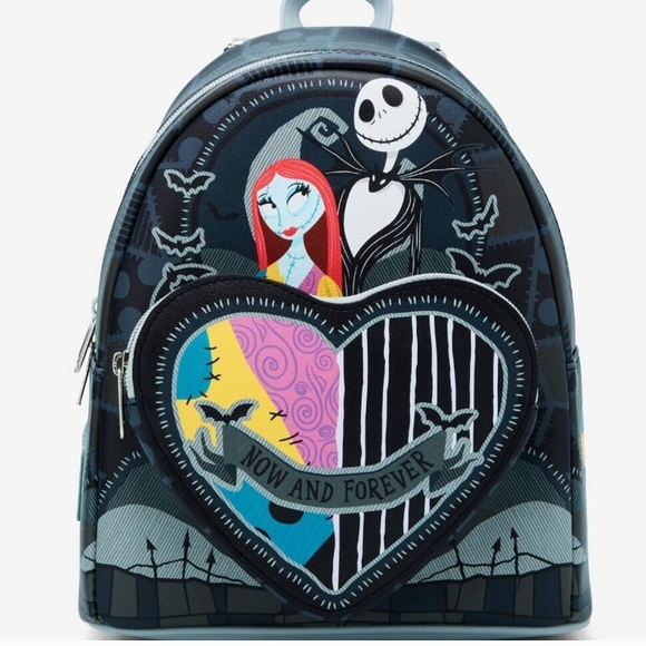 Loungefly The Nightmare Before Christmas Jack & Sally Split Heart Mini Backpack - Picture 1 of 4